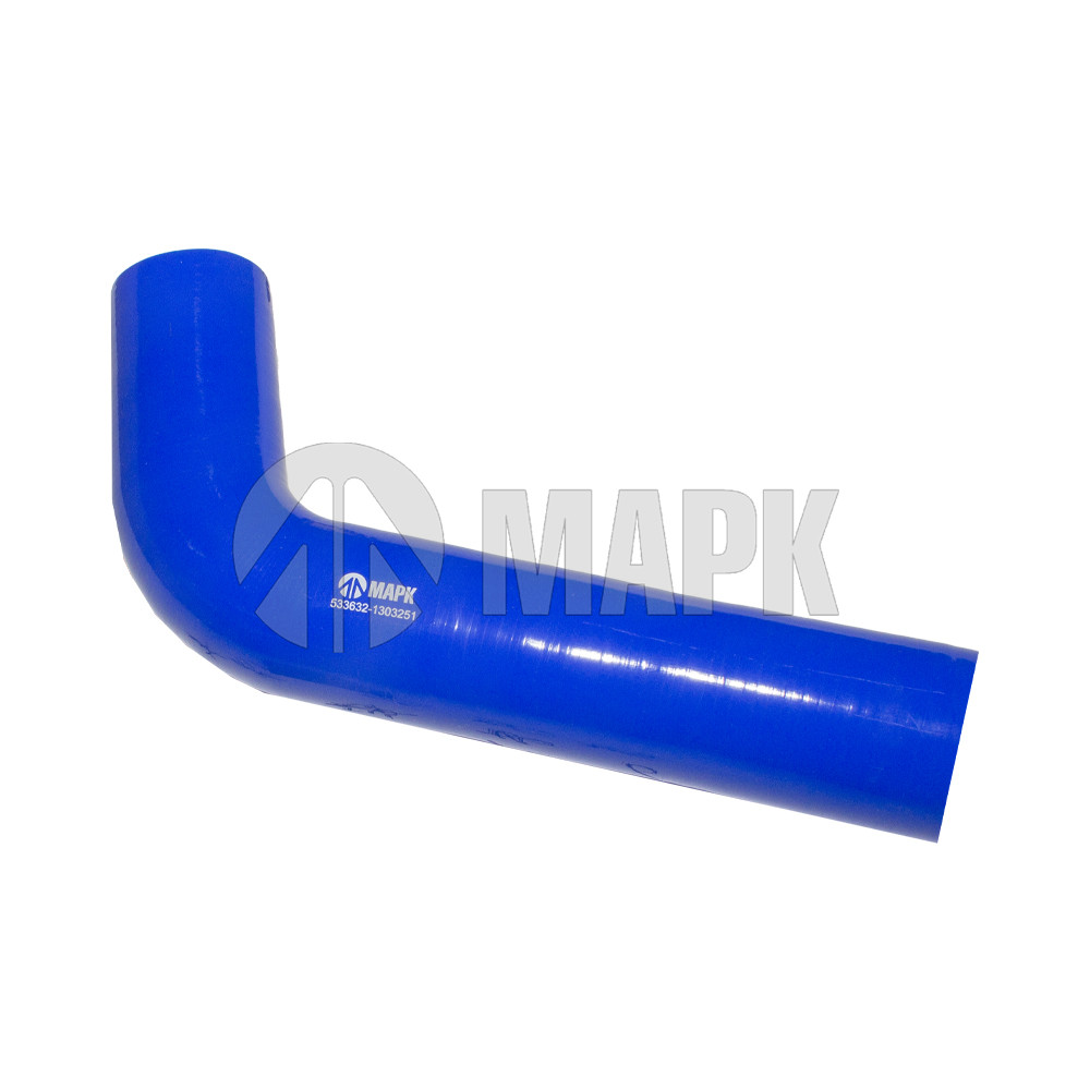 Патрубок радиатора нижний (силикон) синий угловой (Ф60x130/285) (МАРК)