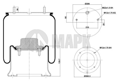 AU 344810-K16 Пневморессора 4810 с металлическим стаканом (2шп.смещены+1 отвер.М22 под возд) (Auger)