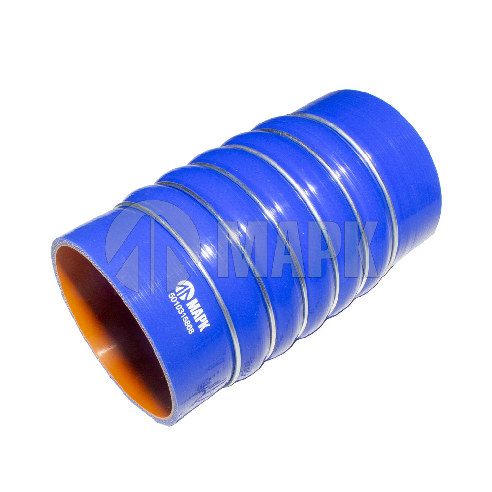 Патрубок интеркулера (силикон) синий (Ф112х210, 6 колец) (МАРК)