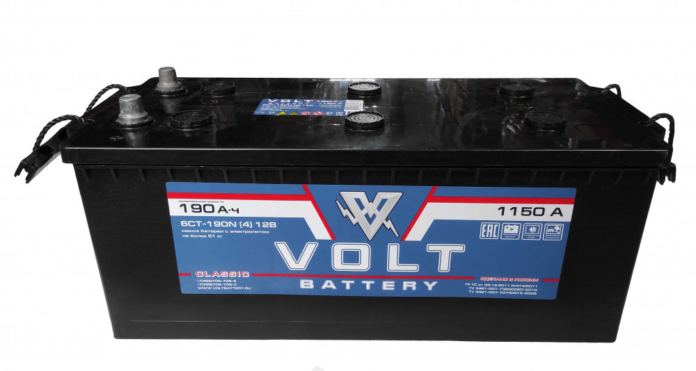 Аккумуляторная батарея (АКБ) 190Ah 1150A (прямая полярность -/+) VOLT CLASSIC (г.Рязань)