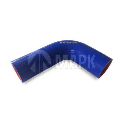 4370-1303029 Патрубок радиатора угловой а/м МАЗ (силикон) синий (Ф41х135/100)