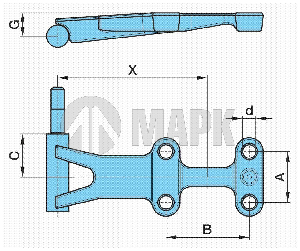 Площадка рессоры 0514522830 левая с кронштейном амортизатора BPW (92x150) 401.213 (Bigoal)