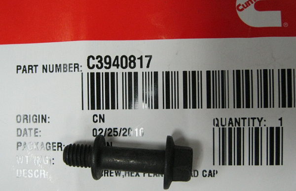 Болт (М6х1.00х25) C3940817 крепления форсунки L, QSC8.3, ISLe