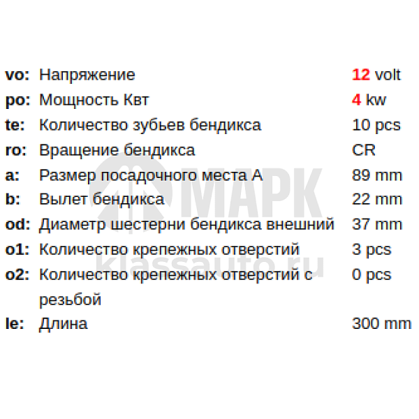 Стартер 12V 4kW (QSF2.8) 5302289 5449610
